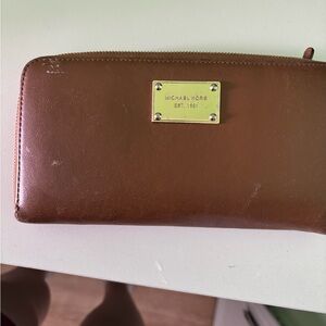 Michael Kors Tan Leather Wallet with Gold Accents